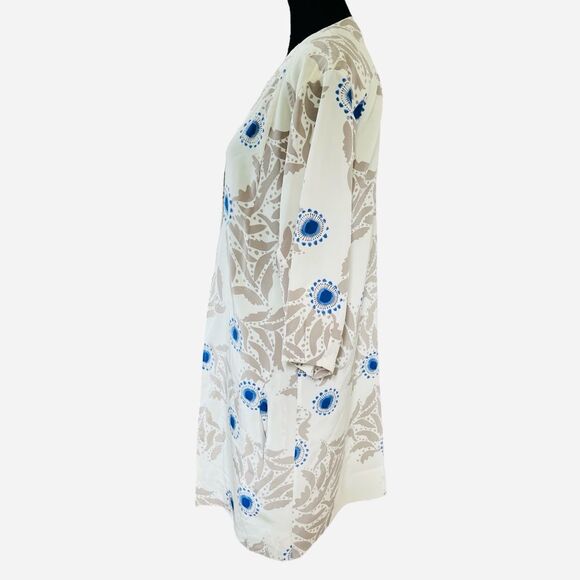 Diane von Furstenberg Kimono Dress Size 4 Blue Tan Floral 100% Silk Fully Lined - Picture 4 of 7